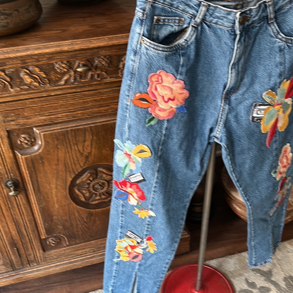 Zara Split Ankle Patchwork Embroidered Jeans - image 5